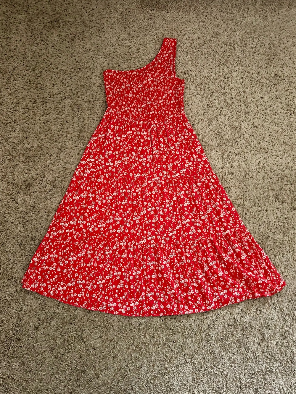 Zcsia Women’s One-Shoulder Floral Smocked Midi Dress - Size L